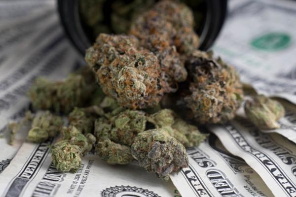 cannabis buds on US dollars