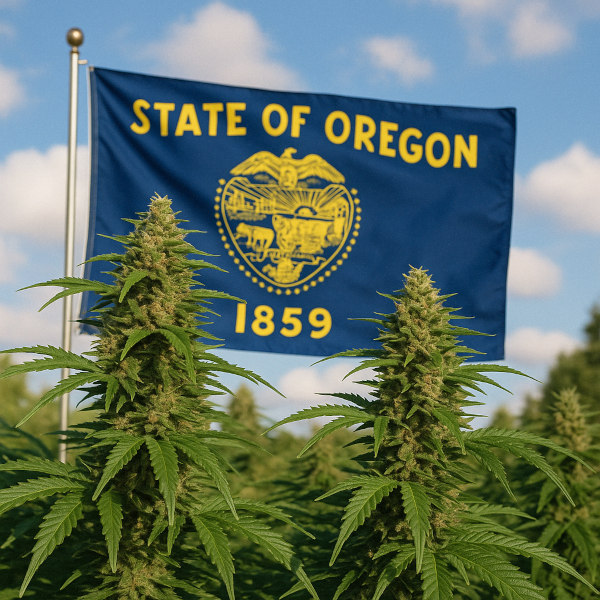 Oregon flag in cannabis patch