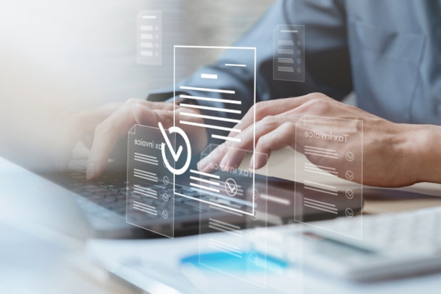 financial office worker on PC