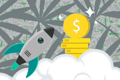rocket ship and coins financial illustration