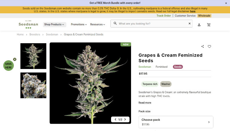 Seedsman website screenshot