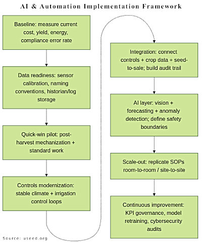AI and automation cannabis cultivation implementation framework infographic